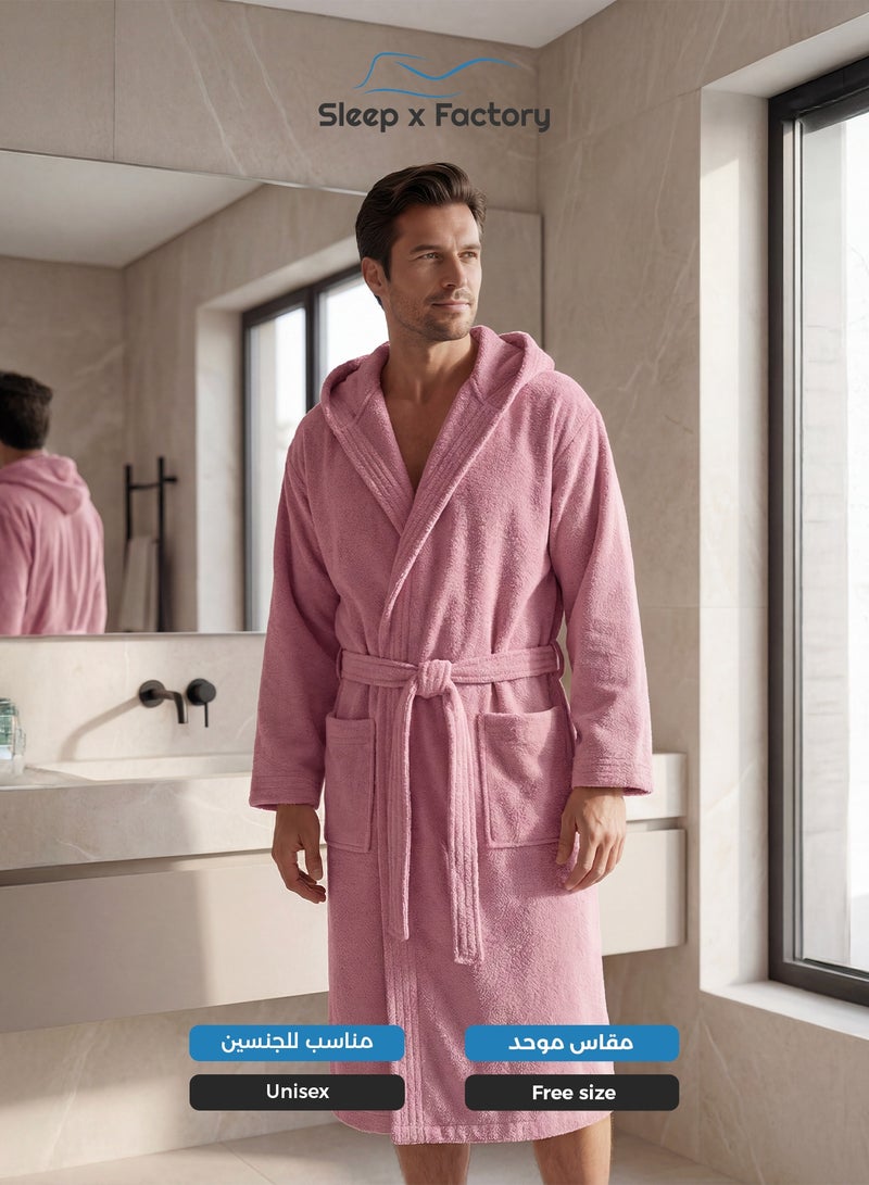 Sleep x Factory 100% Natural Cotton Bathrobe – Unisex – Free Size – Pink - Image 2