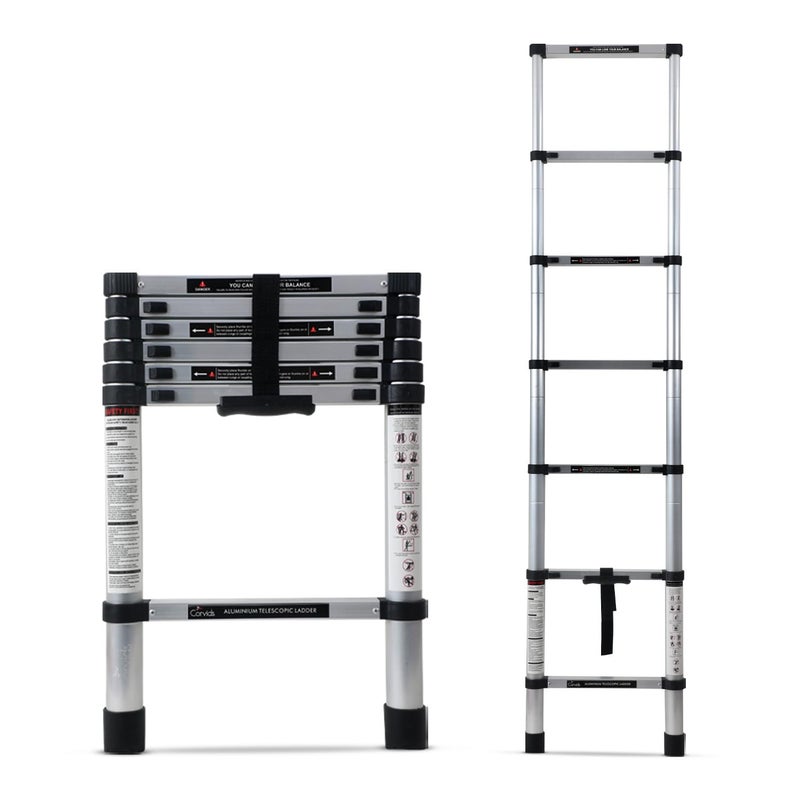 Corvids 20m 65 feet Portable Compact Aluminium Telescopic Ladder 2Year Warranty EN 131 Certified 7Steps Foldable Multipurpose Step Ladder for Home Outdoor use - Image 1