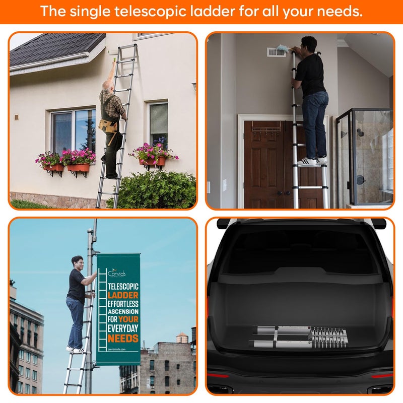 Corvids 20m 65 feet Portable Compact Aluminium Telescopic Ladder 2Year Warranty EN 131 Certified 7Steps Foldable Multipurpose Step Ladder for Home Outdoor use - Image 5