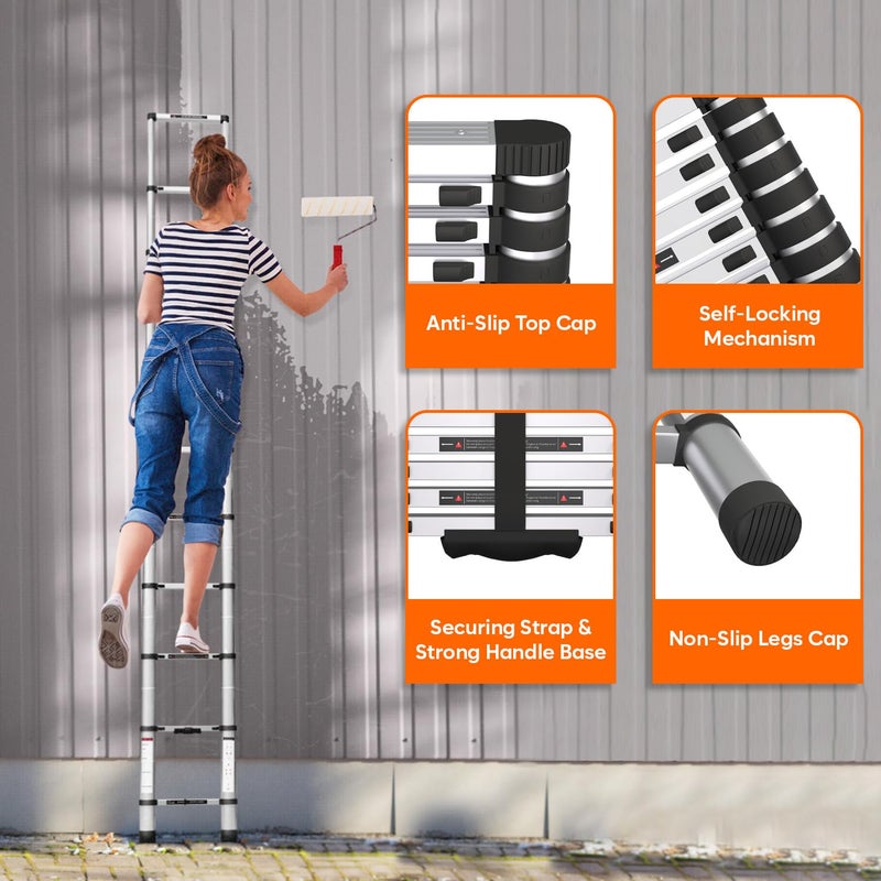 Corvids 20m 65 feet Portable Compact Aluminium Telescopic Ladder 2Year Warranty EN 131 Certified 7Steps Foldable Multipurpose Step Ladder for Home Outdoor use - Image 4