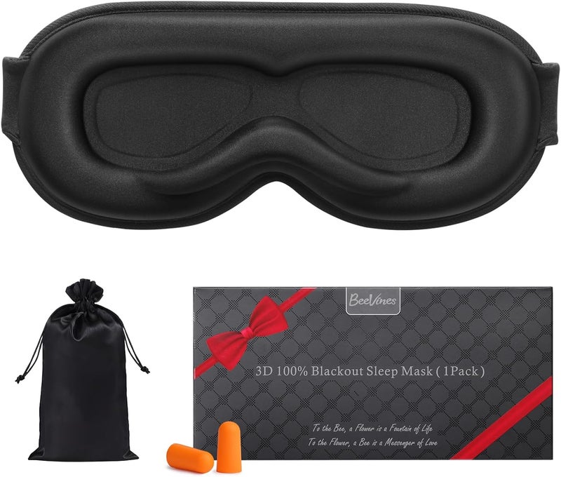 3D Blackout Sleep Mask with Travel Pouch and Earplugs - Image 1