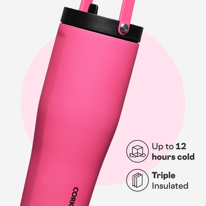Corkcicle Go Cup XL - Leak-Proof Travel Tumbler - Triple Insulated Stainless Steel Water Bottle - Easy-Carry Handle - Summer Drinkware Gift - Keeps Drinks Ice Cold - 30 oz - Dragonfruit - Image 3