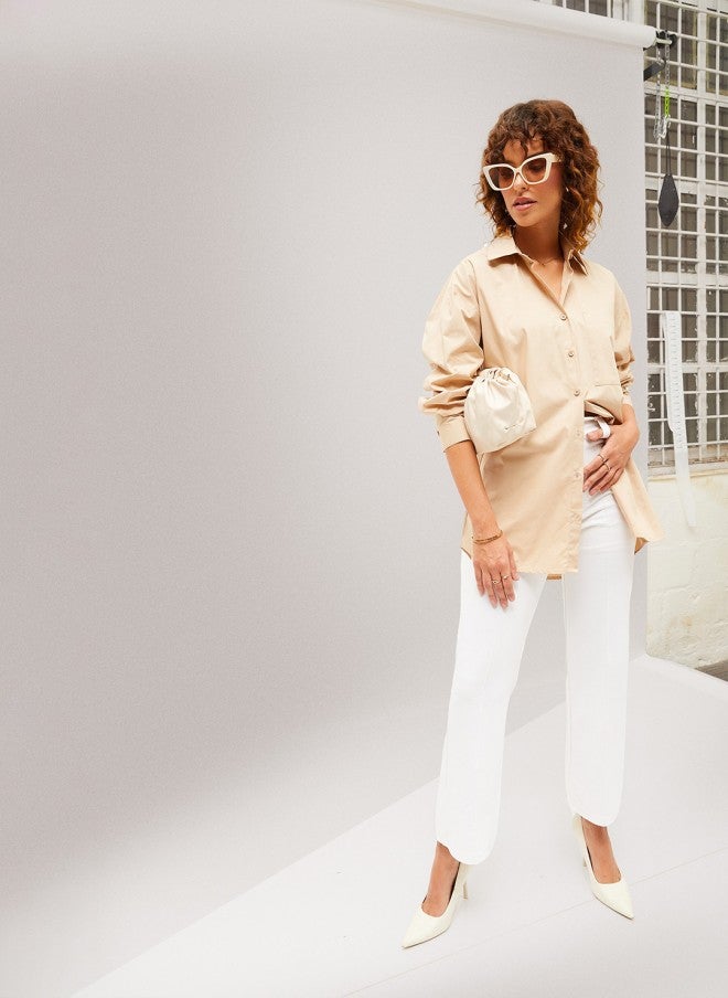 ساسافراس قميص قطني واسع كاجوال نسائي بيج - Image 5