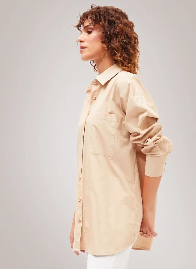 SASSAFRAS Beige Oversized Casual Cotton Shirt for Women