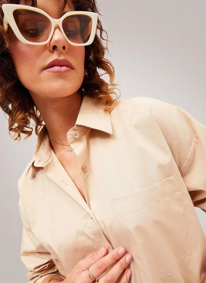 SASSAFRAS Beige Oversized Casual Cotton Shirt for Women
