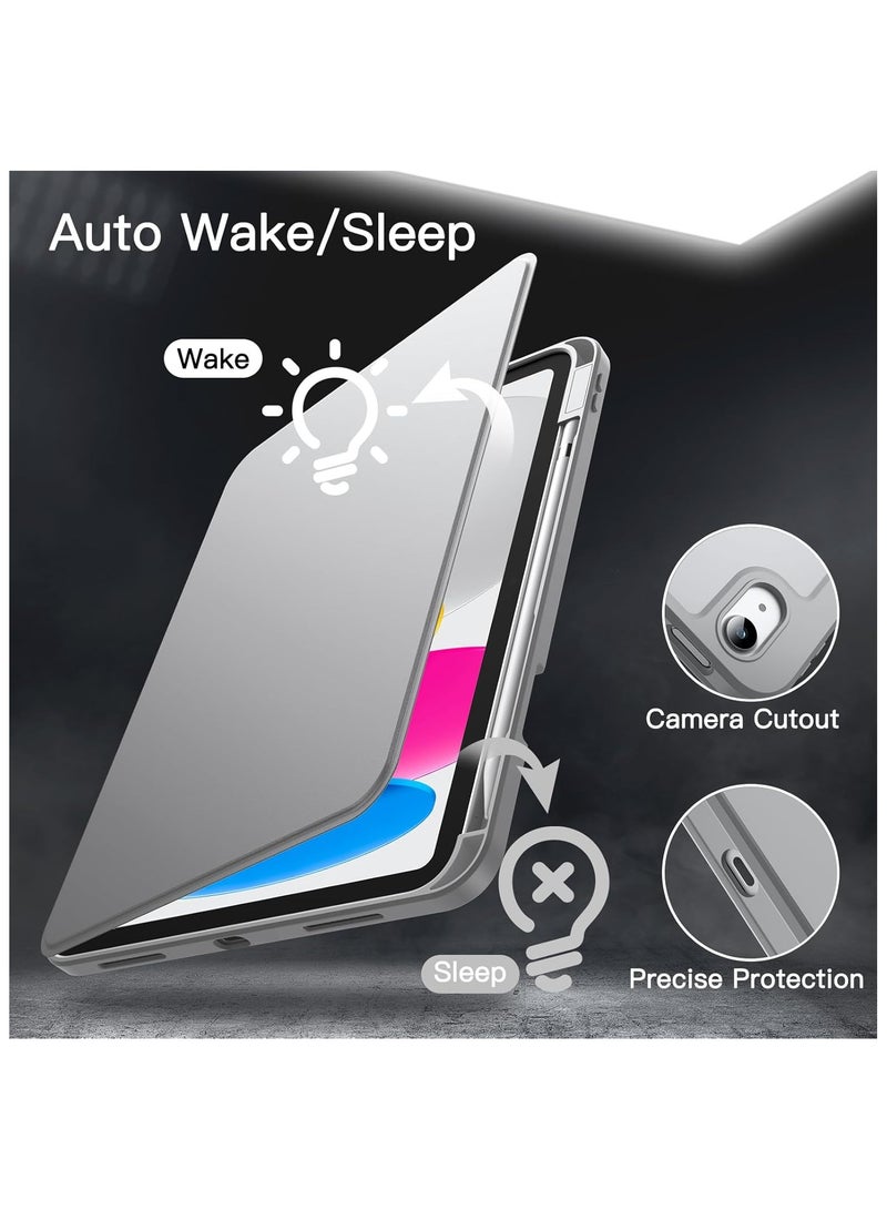 ARMOR Case for iPad 10th Generation 10.9 2022 / iPad 11th Generation (A16) 10.9 Inch 2025 Built-in Pencil Holder 360 Degree Rotation Protective Stand Cover Clear Back,  (Auto Wake / Sleep ) Clear / Grey - Image 4