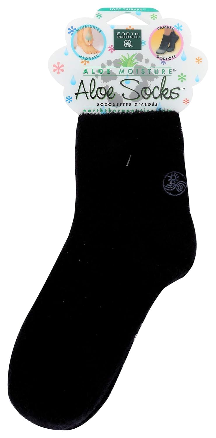 Earth Therapeutics Earth Therapeutics Aloe Vera Socks  Infused with Natural Aloe Vera  Vitamin E  Helps Dry Feet Cracked Heels Calluses Rough Skin Dead Skin  Use with Your Favorite Lotions  Black 