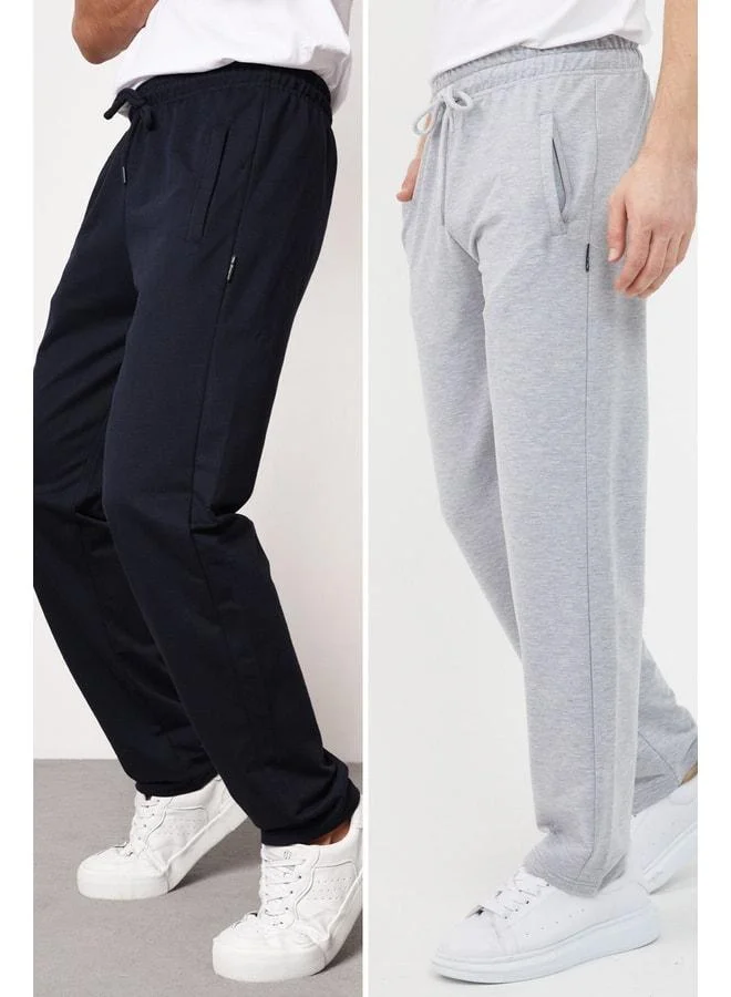 Navy Gray Men's Straight-Leg Relaxed-Fit 2-Pack Sweatpants with Zipper Details.