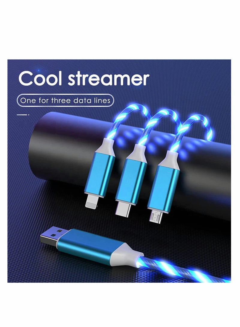 3 in 1 Multi USB Charging Cable with Blue LED Light, Glow in the Dark Design, Compatible with iOS and Android Devices, USB Type C, 1.2m Length - Image 5