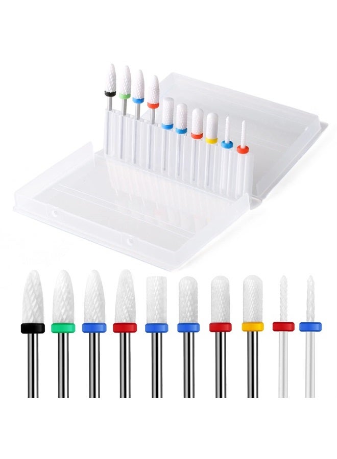 10Pcs Ceramic Nail Drill Bits，3/32 Nail Drill Bits Set for Acrylic Gel Nails Professional Rotary Burrs Electric Manicure Pedicure Nail File Cuticle Remover Crystal Nail Extension