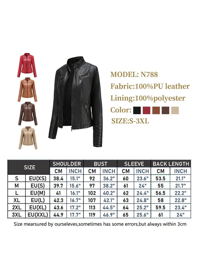 Loquat Women's Short Leather Clothing, Thin Motorcycle Clothing Red  - Image 3