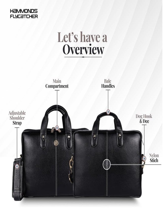 HAMMONDS FLYCATCHER Genuine Leather Office Bag for Men - Laptop Bag for Men - Padded Laptop Compartment, Fits 14 Inch Laptop - Adjustable Strap, 1 Year Warranty - Office, Travel, Daily Use - Black - Image 2