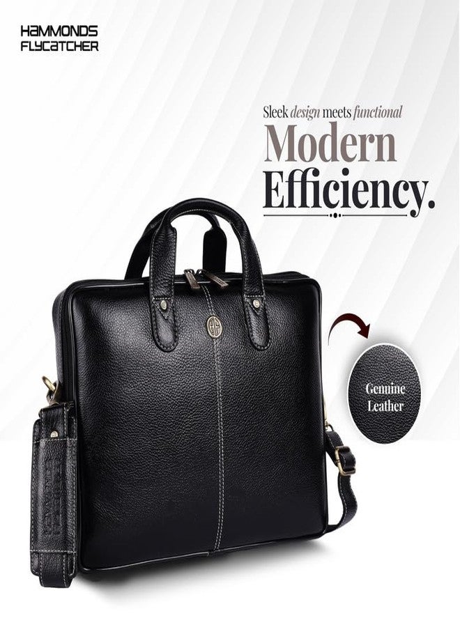 HAMMONDS FLYCATCHER Genuine Leather Office Bag for Men - Laptop Bag for Men - Padded Laptop Compartment, Fits 14 Inch Laptop - Adjustable Strap, 1 Year Warranty - Office, Travel, Daily Use - Black - Image 1