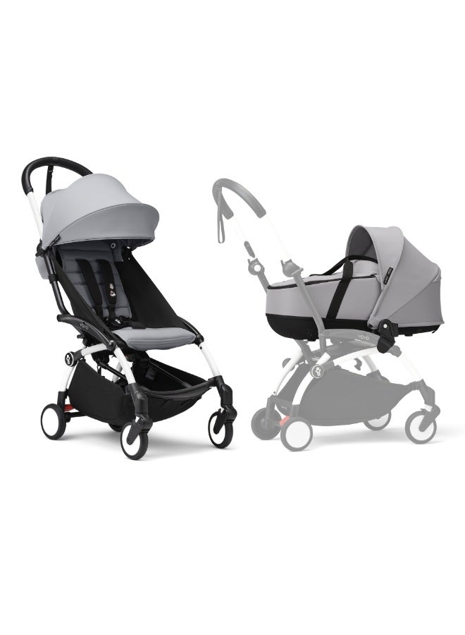 Stokke YOYO3 Frame White + Newborn & 6+ Pack Bundle Stone - Image 1