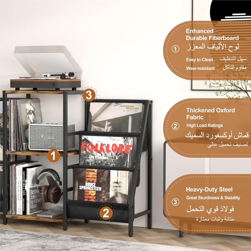 Keebofly Record Player Stand with Vinyl Storage, Record Player Table with Record Storage 200 Albums, Turntable Stand Record Holder Vinyl Display Shelf, Record Cabinet Media Stereo - Image 4