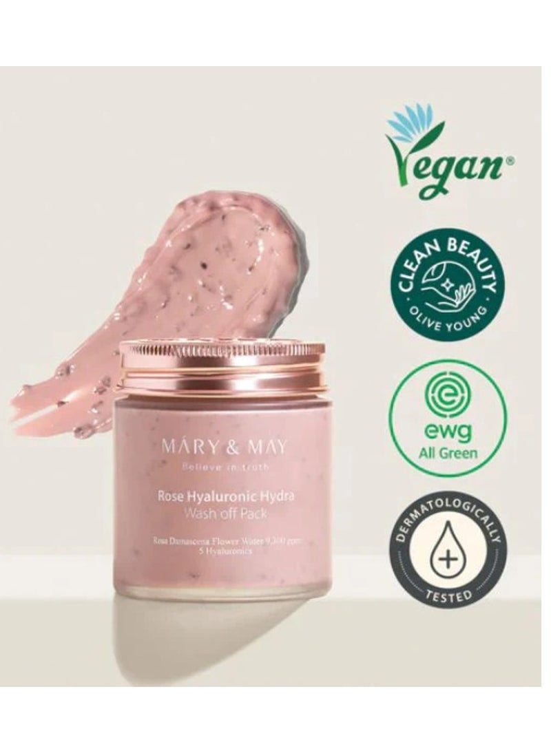 MARY & MAY Mary&May Vegan Rose Hyaluronic Hydra Wash Off Mask - Rose Petal and Damask Rose Water Cream Mask for Moisturizing, Exfoliation, and Blackhead Removal-125 g - Image 2