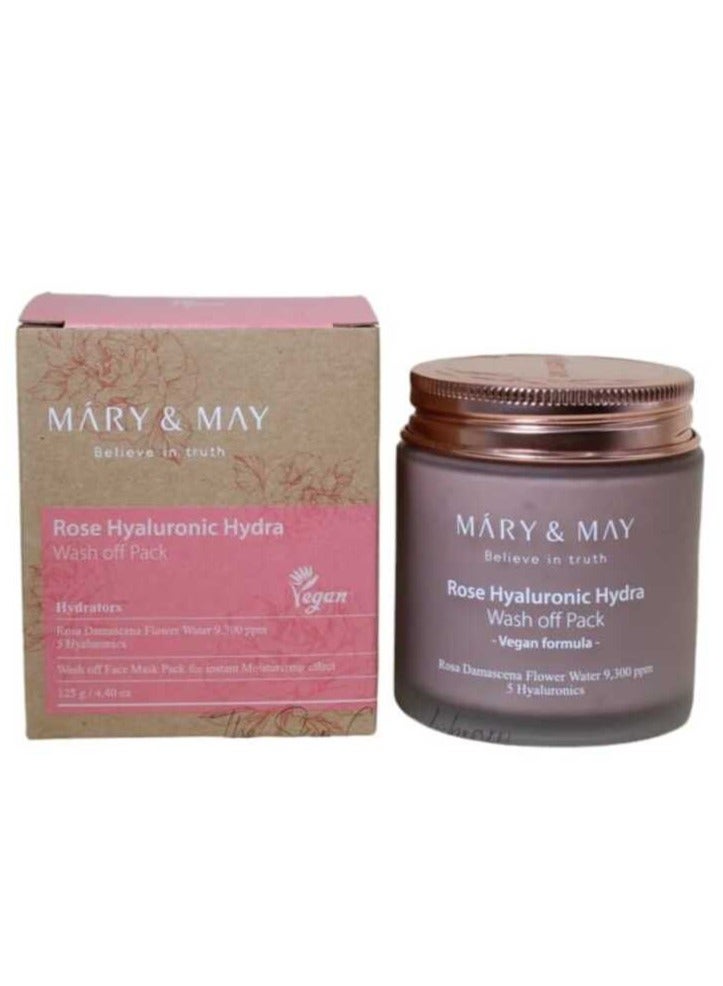 MARY & MAY Mary&May Vegan Rose Hyaluronic Hydra Wash Off Mask - Rose Petal and Damask Rose Water Cream Mask for Moisturizing, Exfoliation, and Blackhead Removal-125 g - Image 1