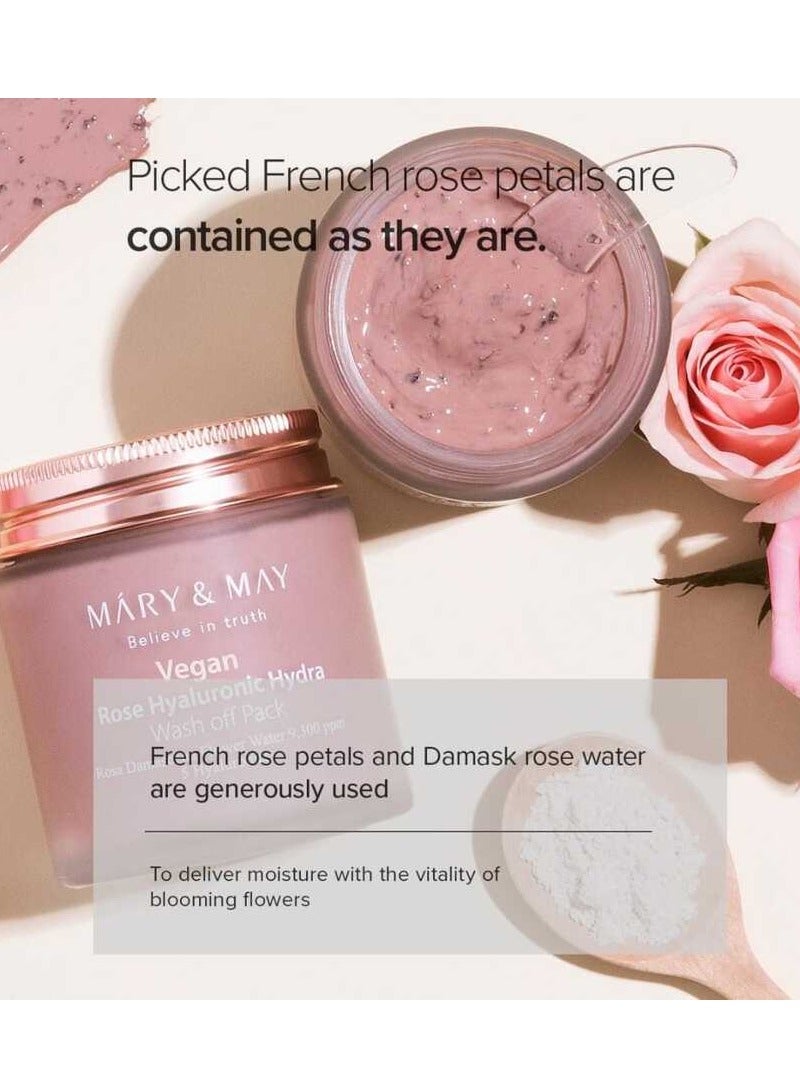 MARY & MAY Mary&May Vegan Rose Hyaluronic Hydra Wash Off Mask - Rose Petal and Damask Rose Water Cream Mask for Moisturizing, Exfoliation, and Blackhead Removal-125 g - Image 5