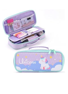 Cute Pencil Case for Girls Unicorn Pouch Medium Capacity Portable Multifunction Pen Bag with Compartments Student Women Adult Teen Purple