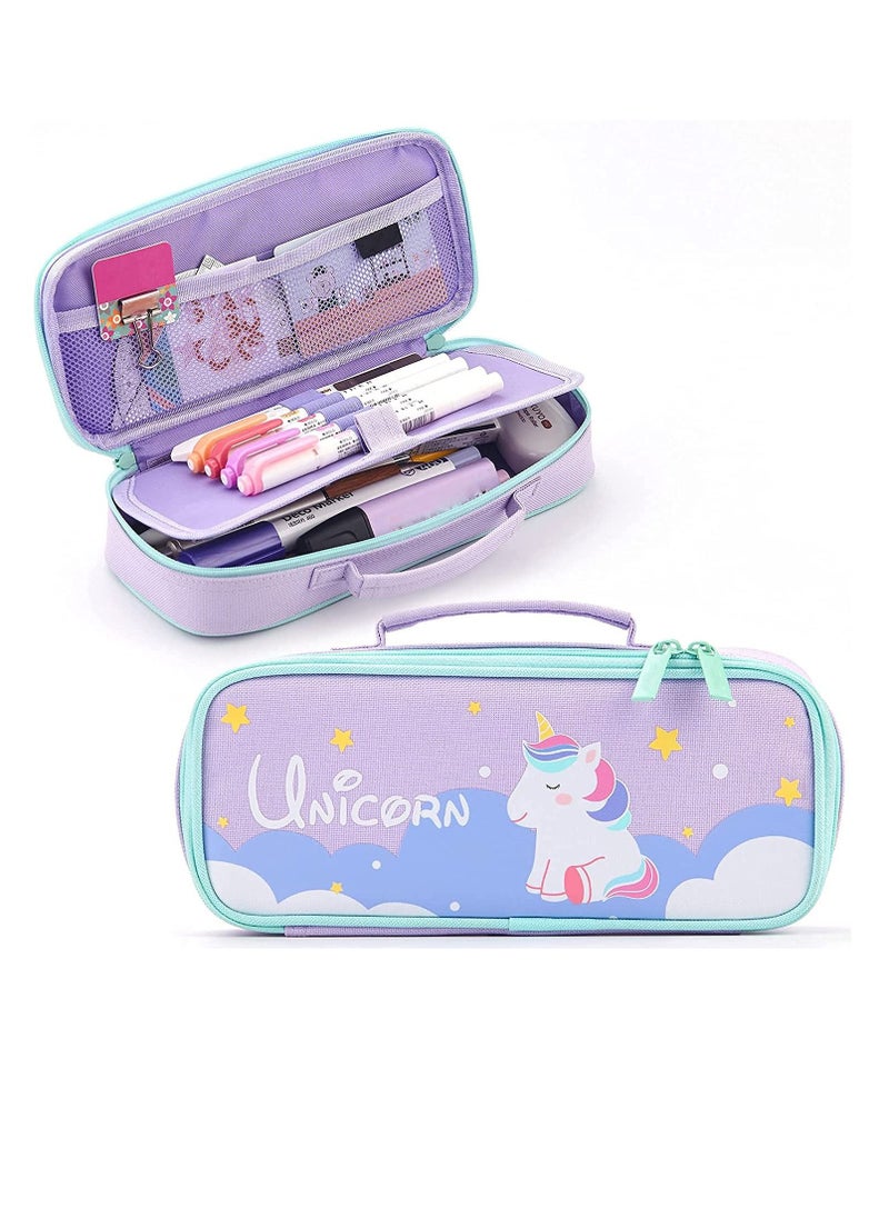 Y&D - Cute Pencil Case for Girls Unicorn Pouch Medium Capacity Portable Multifunction Pen Bag with Compartments Student Women Adult Teen Purple - Image 1