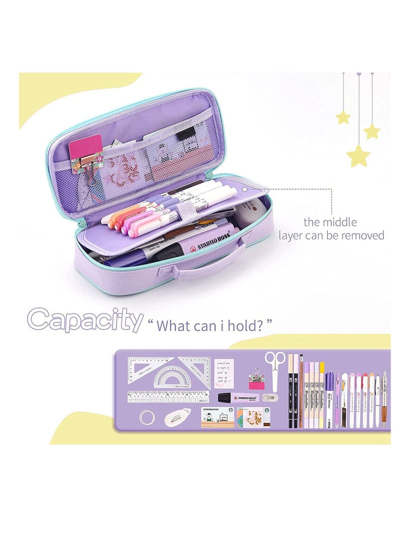 Y&D - Cute Pencil Case for Girls Unicorn Pouch Medium Capacity Portable Multifunction Pen Bag with Compartments Student Women Adult Teen Purple - Image 1