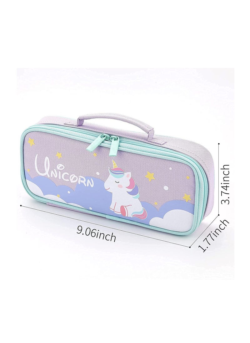 Y&D - Cute Pencil Case for Girls Unicorn Pouch Medium Capacity Portable Multifunction Pen Bag with Compartments Student Women Adult Teen Purple - Image 1