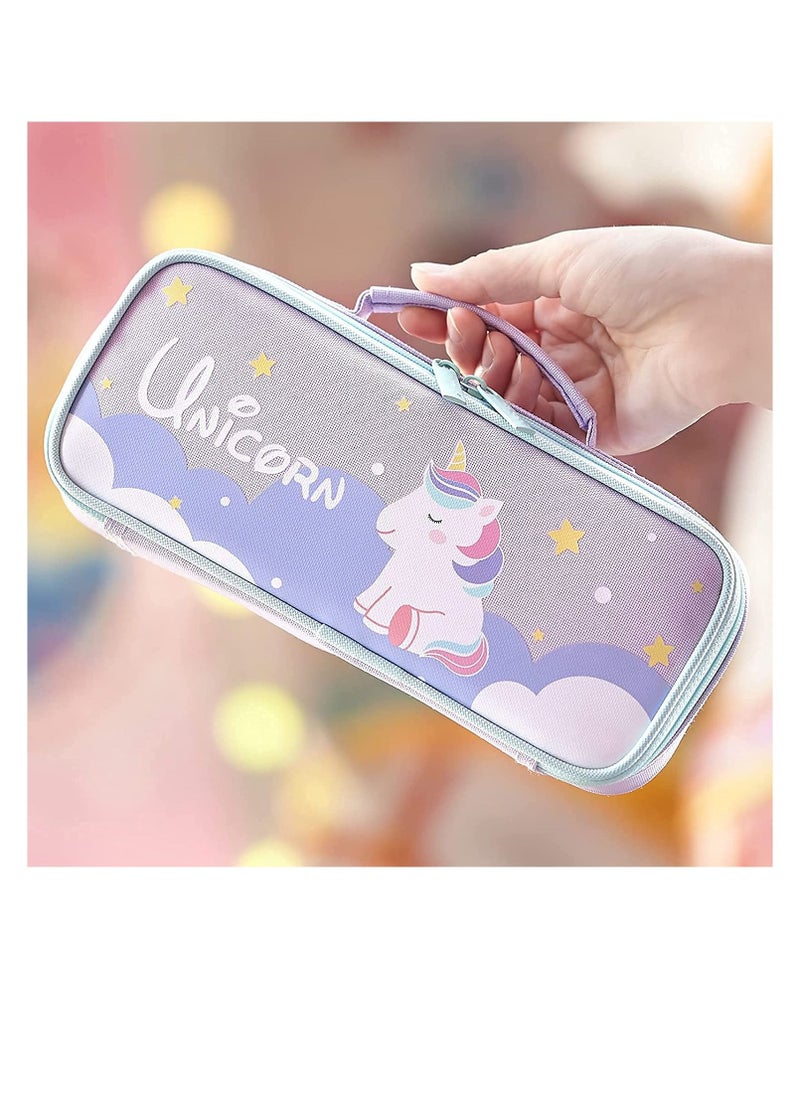 Y&D - Cute Pencil Case for Girls Unicorn Pouch Medium Capacity Portable Multifunction Pen Bag with Compartments Student Women Adult Teen Purple - Image 1