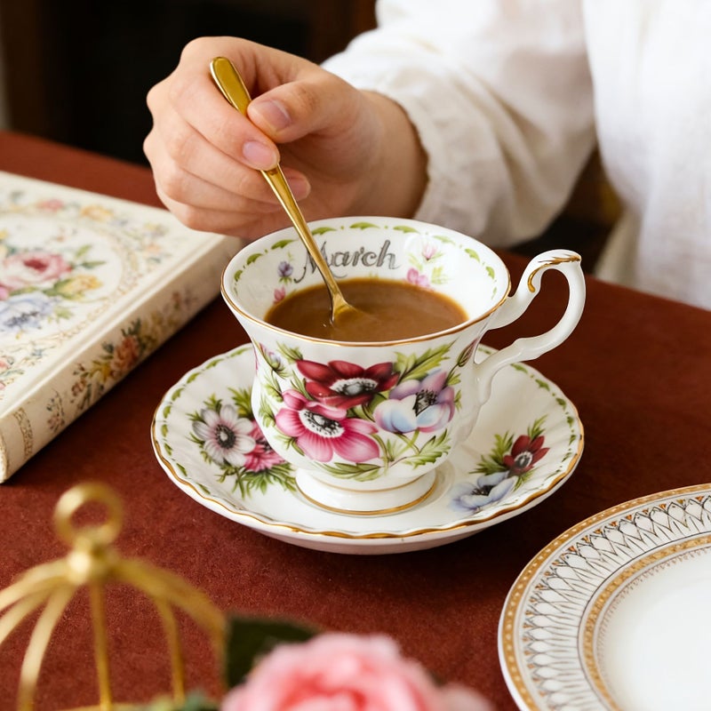 1pc Elegant August Twelve Months Floral Tea Cup And Saucer 6Oz Vintage Bone China Coffee Cup Easy Cleaning Perfect For Afternoon Tea Party Birthday Gift - Image 3