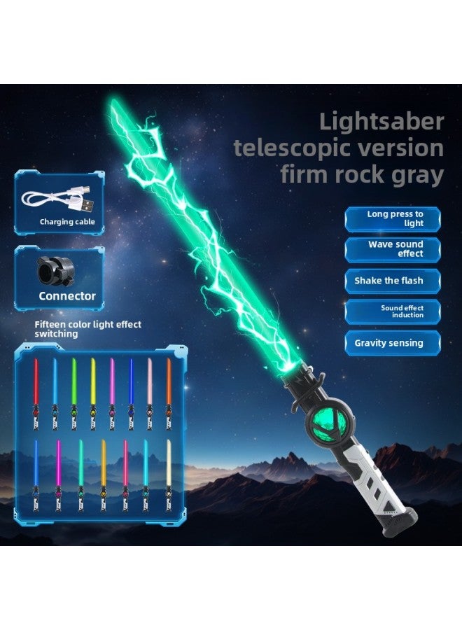 Interstellar Cool 15-color Telescopic Laser Sword 2 In 1 Luminous Sword Children Boy Flash Glow Stick Toy-Colour:Solid Rock Gray-scalable 15-color Laser Sword [aq003b E-commerce Box] - Image 1