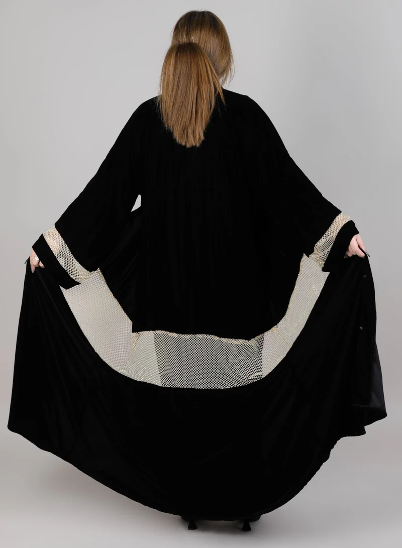MSquare Fashion  Msquare Black Velvet Abaya With Lace And Sheila for Women | Best Price UAE