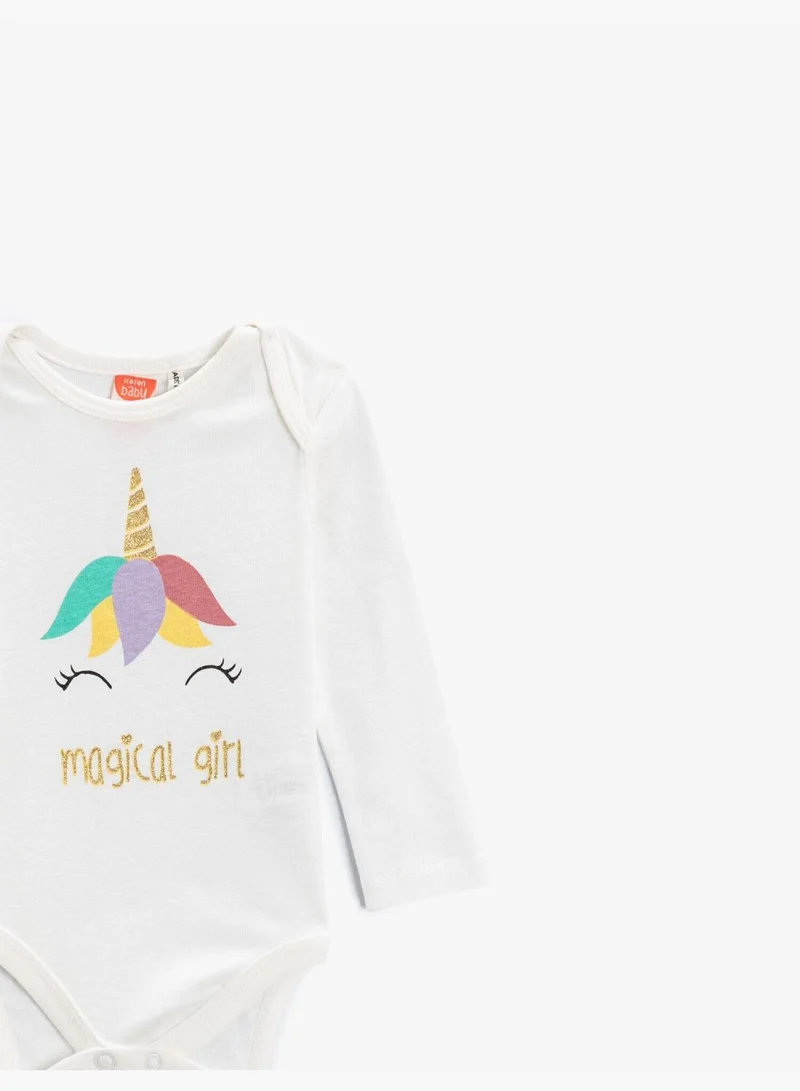 KOTON Unicorn Printed Long Sleeve Bodysuit Legging Set Cotton
