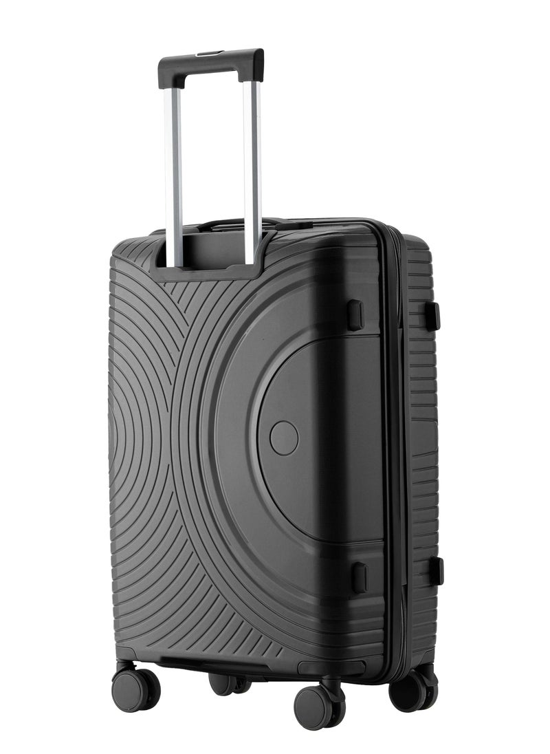 SENATOR Unisex Hard Case Large Checked Luggage Lightweight PP Fashion Trolley Luggage with 360° Degree 4 Twin Wheel and Safe Zippers KH1010 Black  - Image 3