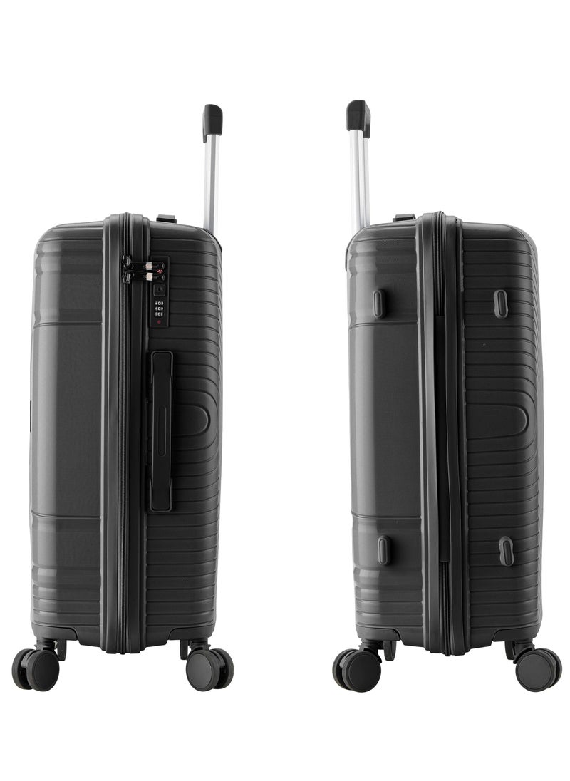 SENATOR Unisex Hard Case Large Checked Luggage Lightweight PP Fashion Trolley Luggage with 360° Degree 4 Twin Wheel and Safe Zippers KH1010 Black  - Image 4