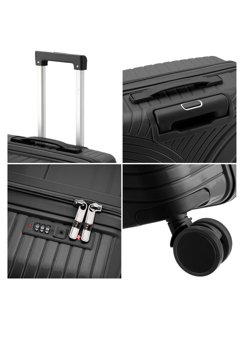 SENATOR Unisex Hard Case Large Checked Luggage Lightweight PP Fashion Trolley Luggage with 360° Degree 4 Twin Wheel and Safe Zippers KH1010 Black  - Image 5