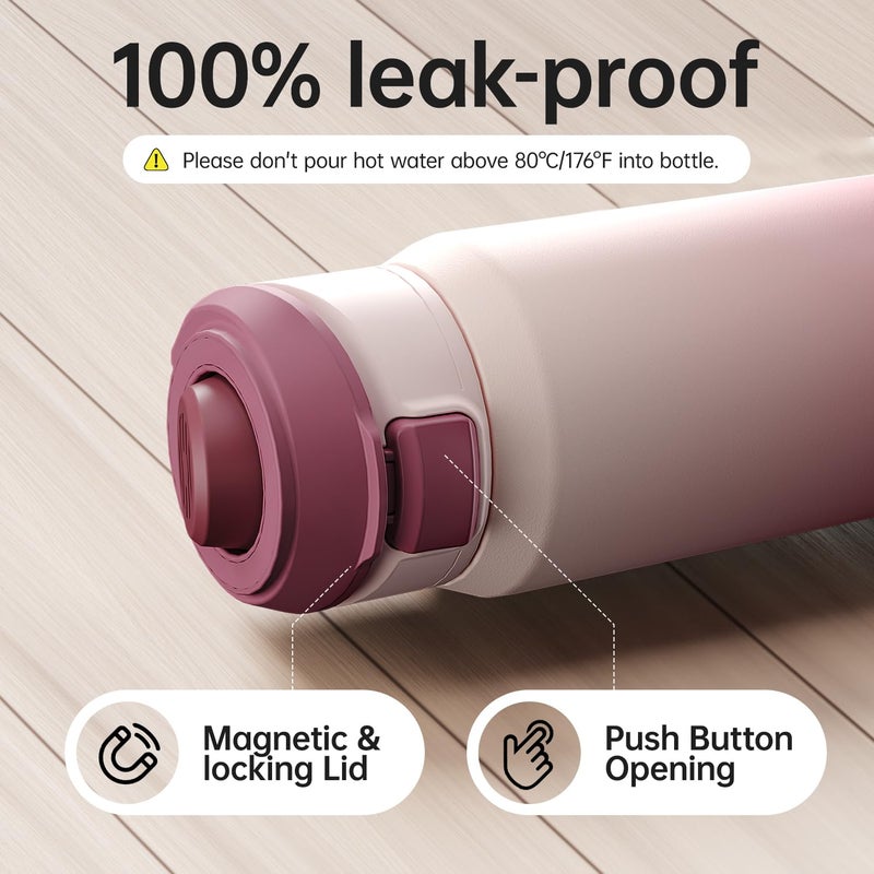 Magcheer Insulated Magnetic Water Bottle - Reusable Stainless Steel Bottle with MagSafe Compatible Phone Holder - Perfect for Gym, Sports, and Travel - Blush Pink 24oz - Image 4