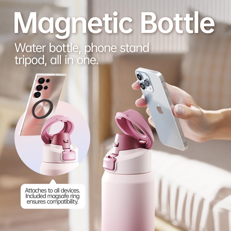 Magcheer Insulated Magnetic Water Bottle - Reusable Stainless Steel Bottle with MagSafe Compatible Phone Holder - Perfect for Gym, Sports, and Travel - Blush Pink 24oz - Image 2