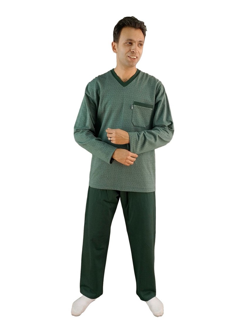 "Men Winter Pajama Set Long Sleeve & Long Pants - Olive
