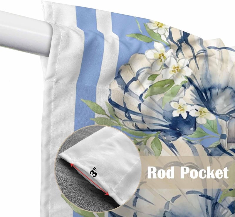 Summer Blue Conch Swag Valances Kitchen Curtain 63 Inches Length, Tier Drapes Swag Topper, Beach Coastal Leaves Retro Floral Short Window Treatments for Living Room Bedroom 2 Panels 36"x63" - Image 5