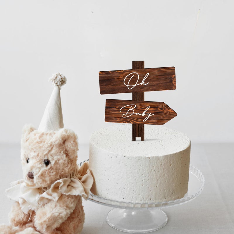 Party to Be Rustic Oh Baby Cake Topper in Wood Baby Shower Party Cake Decoration for Baby Boy Baby Girl - Image 4