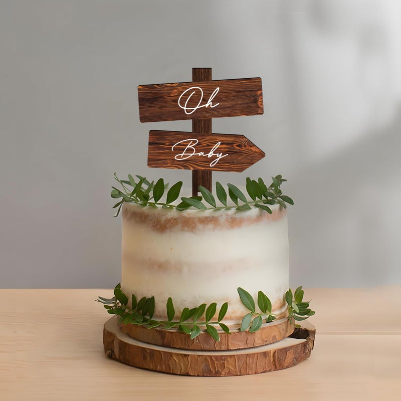 Party to Be Rustic Oh Baby Cake Topper in Wood Baby Shower Party Cake Decoration for Baby Boy Baby Girl - Image 3