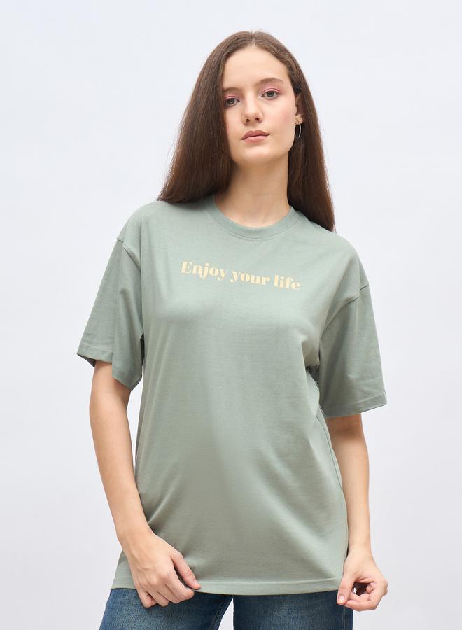 Styli Green Slogan Print Oversized T-Shirt - Image 2