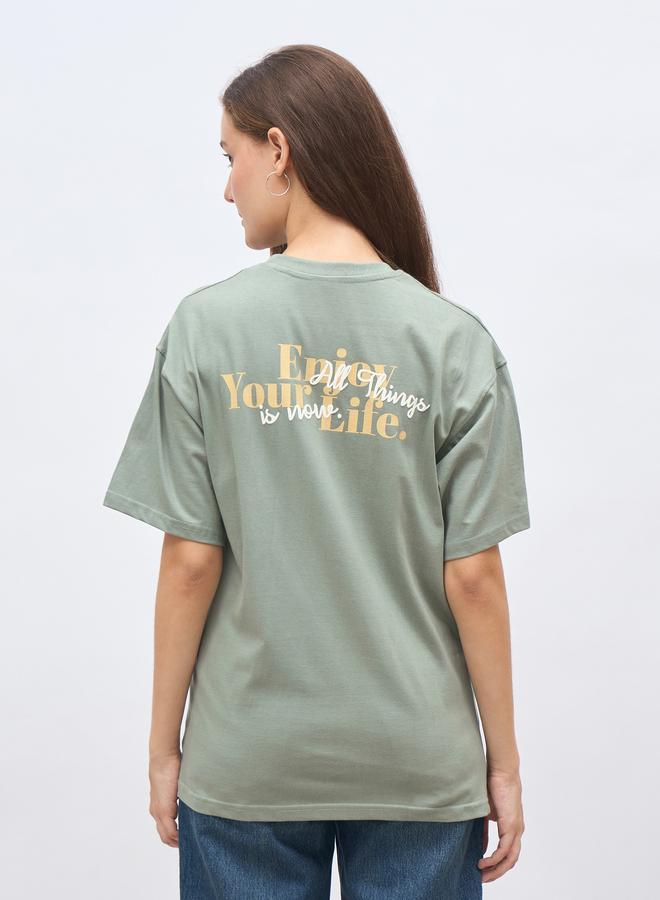 Styli Green Slogan Print Oversized T-Shirt - Image 5
