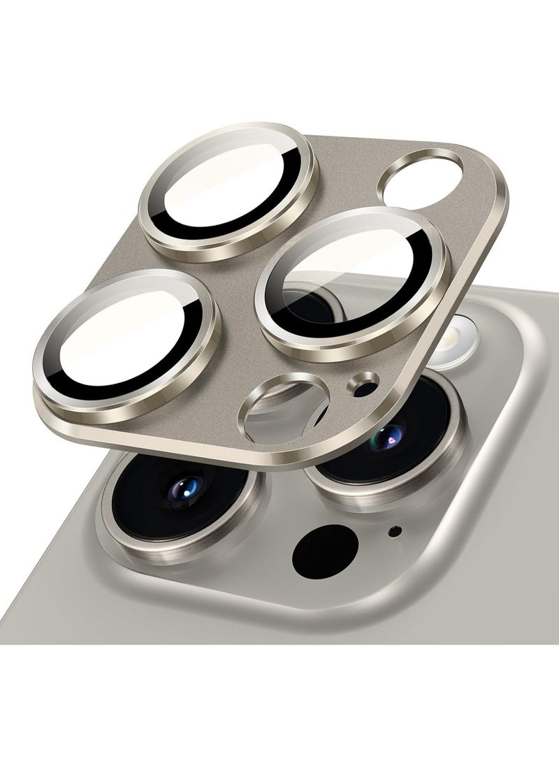 Raxoom Camera Lens Protector for iPhone 15 Pro 6.1-Inch and iPhone 15 Pro Max 6.7-Inch, Full Coverage 9H Tempered Glass Ring Cover, Matte Metal Plate, Case Friendly, 1-Pack (Natural Titanium) - Image 1