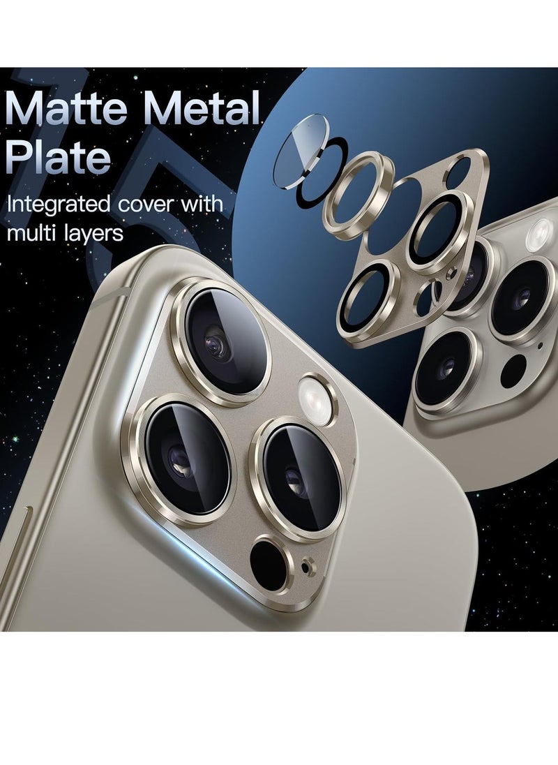Raxoom Camera Lens Protector for iPhone 15 Pro 6.1-Inch and iPhone 15 Pro Max 6.7-Inch, Full Coverage 9H Tempered Glass Ring Cover, Matte Metal Plate, Case Friendly, 1-Pack (Natural Titanium) - Image 2