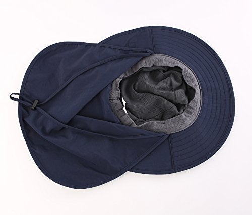 Home Prefer Mens Outback Safari Hat UPF50+ Sun Hat Large Fishing Cap Neck Flap Bucket Hat Navy Blue - Image 4