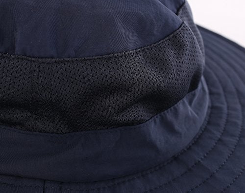 Home Prefer Mens Outback Safari Hat UPF50+ Sun Hat Large Fishing Cap Neck Flap Bucket Hat Navy Blue - Image 5