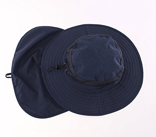 Home Prefer Mens Outback Safari Hat UPF50+ Sun Hat Large Fishing Cap Neck Flap Bucket Hat Navy Blue - Image 3