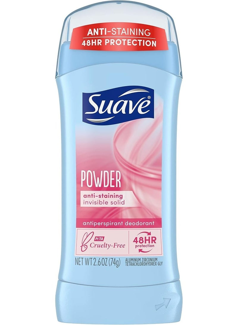 Suave Powder Anti-Staining Invisible Solid Antiperspirant Deodorant 74g | 48HR Sweat & Odor Protection | No White Marks | Fresh Powder Scent | Women Deodorant Stick - Image 1