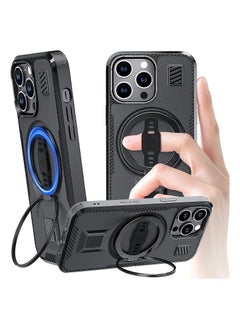 IPhone 15/15 Plus/15 Pro/15 Pro Max Case [Magnetic Compatible] with Ring Stand, Silicone Strap Handle, Dual Magnet Back Buckle, Rugged Drop Protection for 15/15 Plus/15 Pro/15 Pro Max
