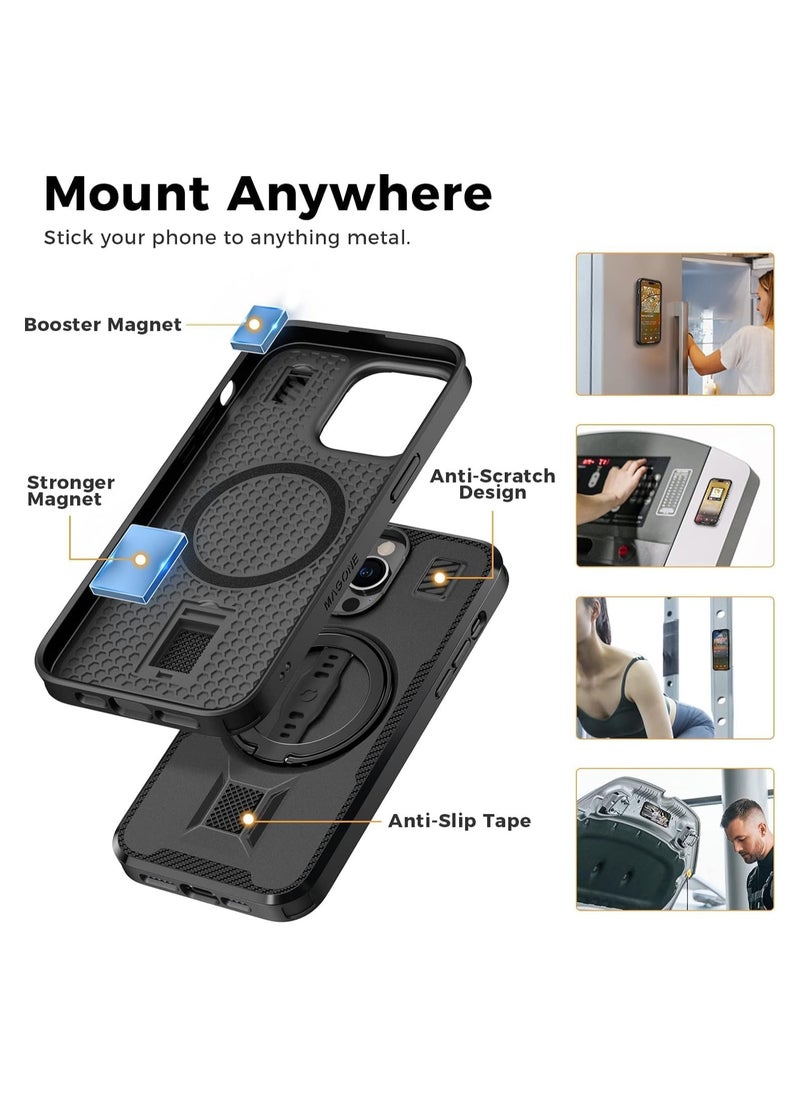 Generic - IPhone 15/15 Plus/15 Pro/15 Pro Max Case [Magnetic Compatible] with Ring Stand, Silicone Strap Handle, Dual Magnet Back Buckle, Rugged Drop Protection for 15/15 Plus/15 Pro/15 Pro Max - Image 1